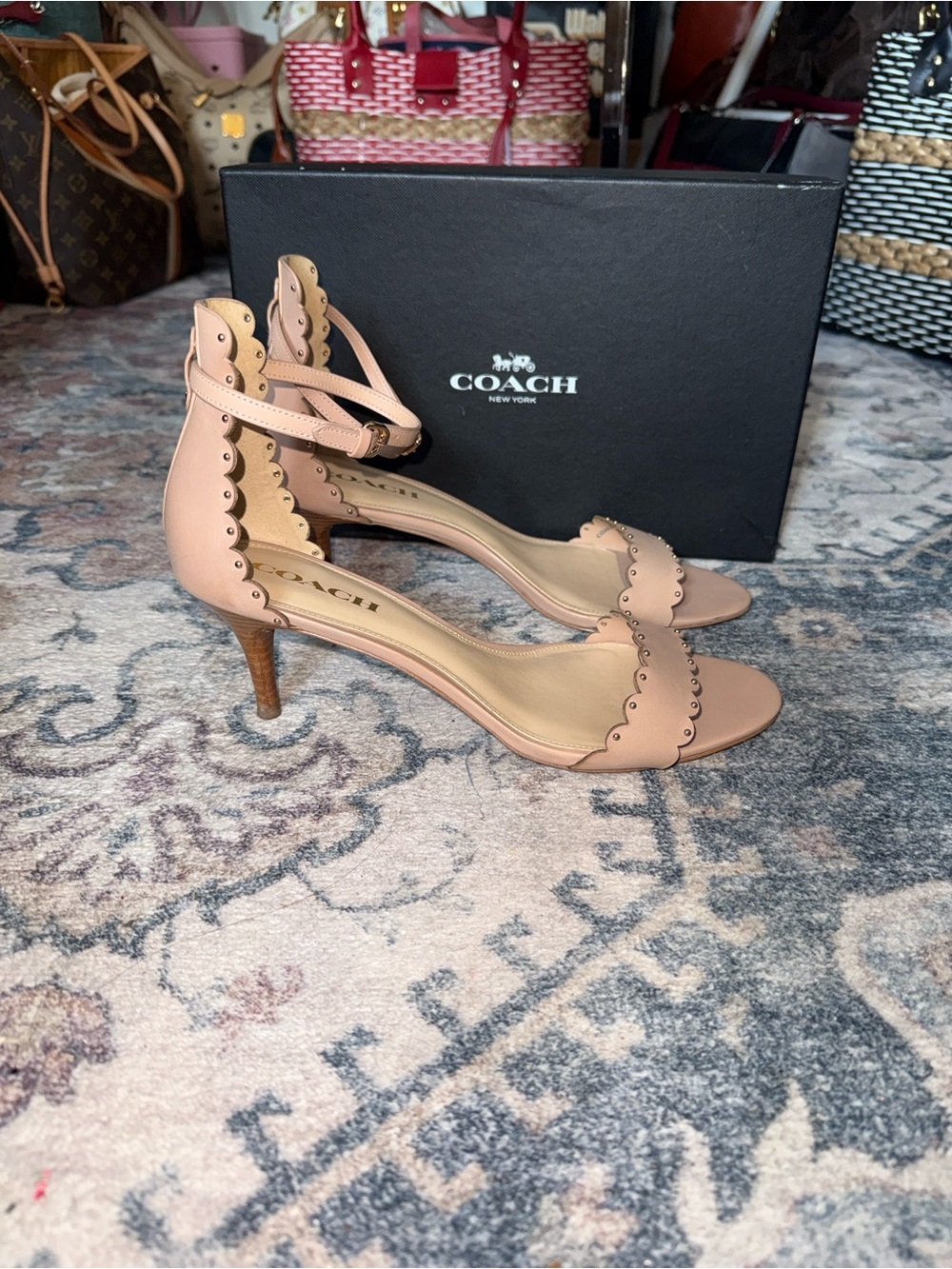Coach Blush Scalloped Ankle-Strap Heels